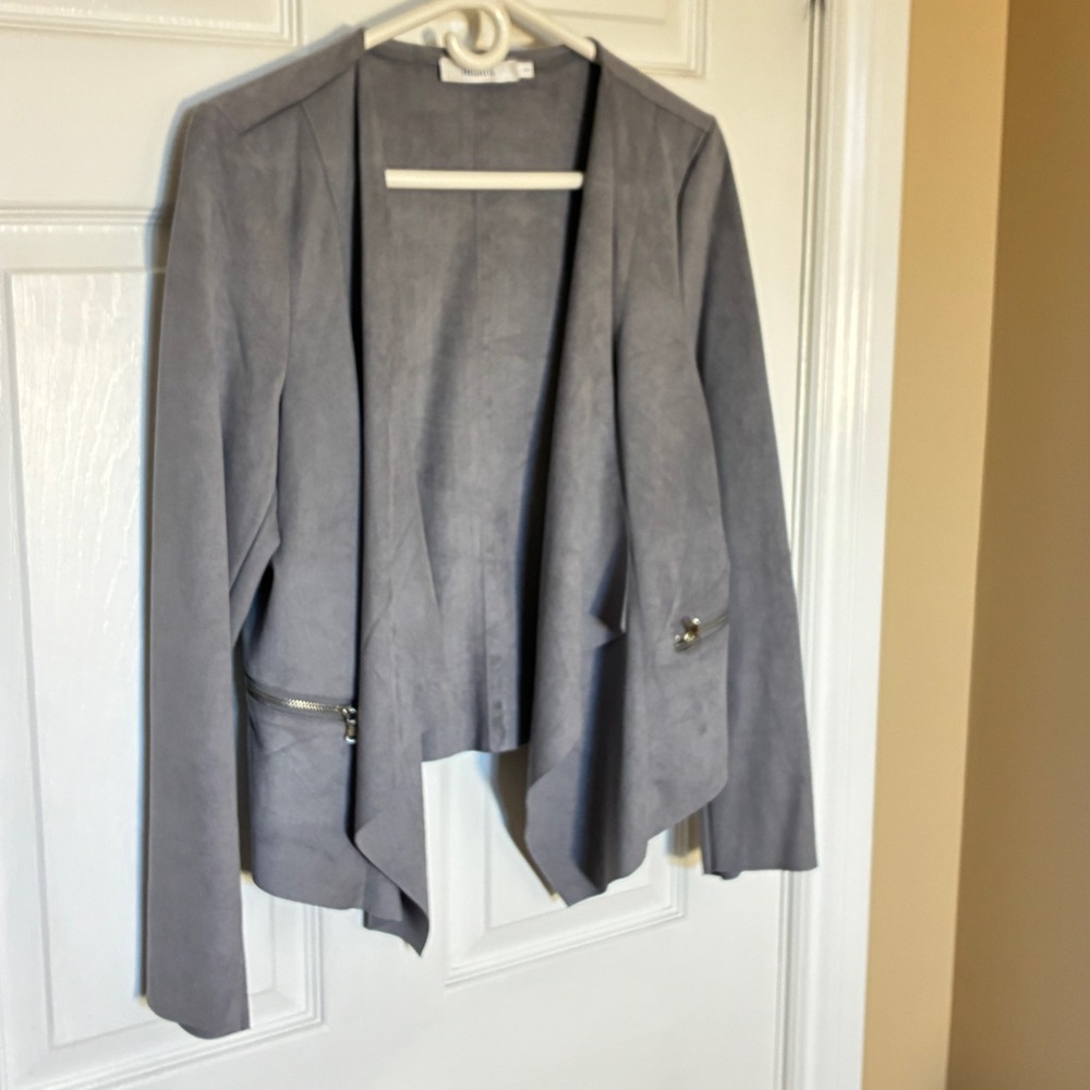 Ricki’s Gray Faux Suede Open Front Blazer Jacket Women’s Large Business Casual